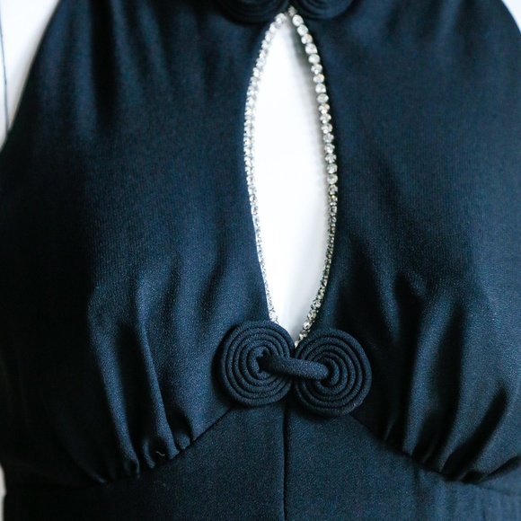 Black Halter Neck Maxi Dress with Rhinestone Detail - Picture 6 of 8